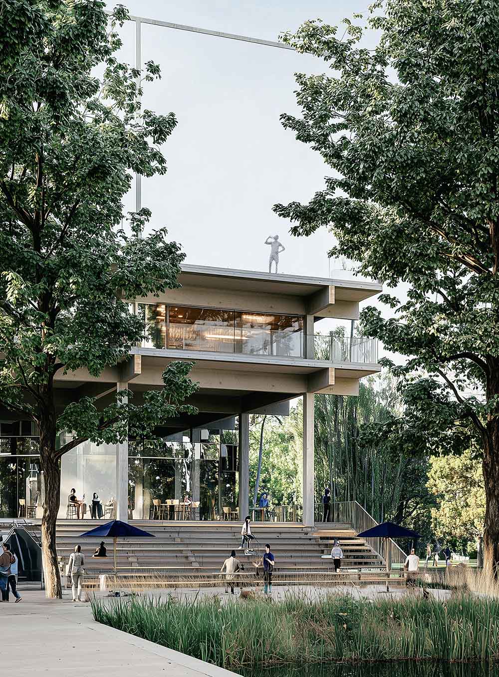 Sportparkareal brings together a multifonctional sports building, public swimming pool and sports fields through a continuous park (Rotkreuz, 2025-ongoing)